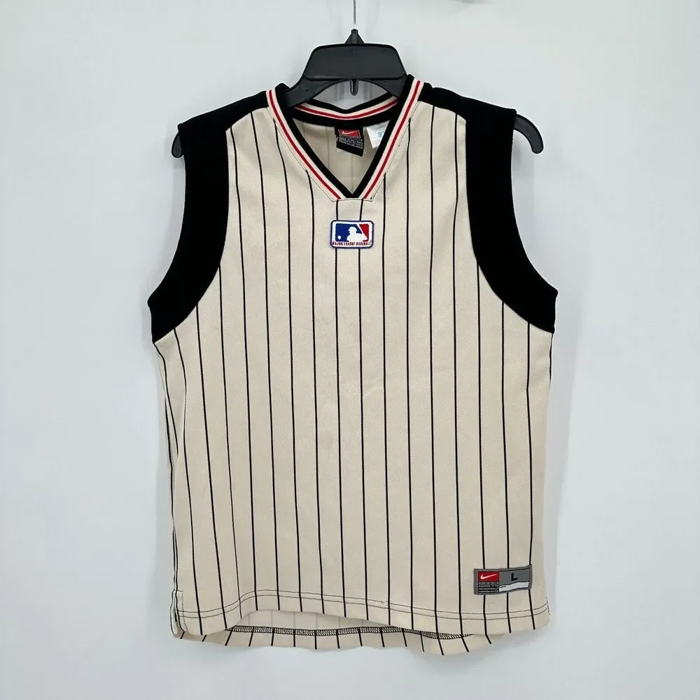 Vintage Nike Jersey Top Kids L 16/18‎ Cream Black Streetwear Style Baseball Rare
